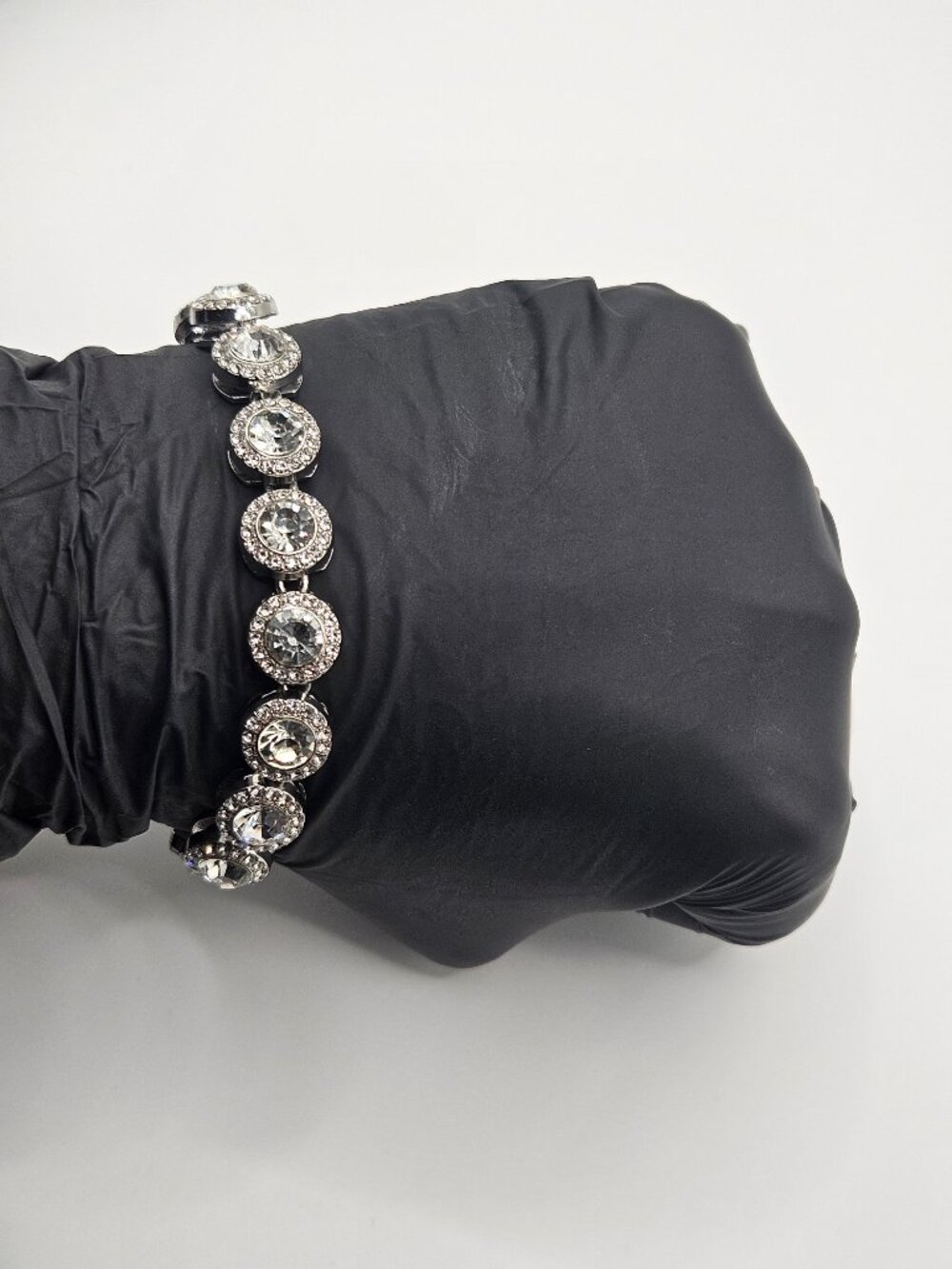 Stainless Steel AAA CZ Cluster Halo Link Bracelet 8" Silver - Picture 4 of 4